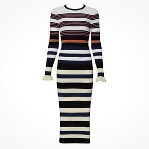 Opening Ceremony NWOT Women’s Blue Striped Sweater Knit Long Sleeve Dress Med